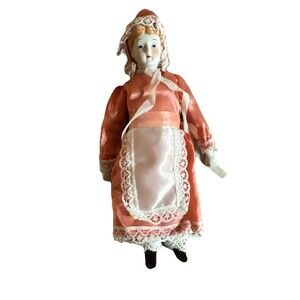 Vintage Porcelain Bisque  Head 7" Dolls in Satin Dresses